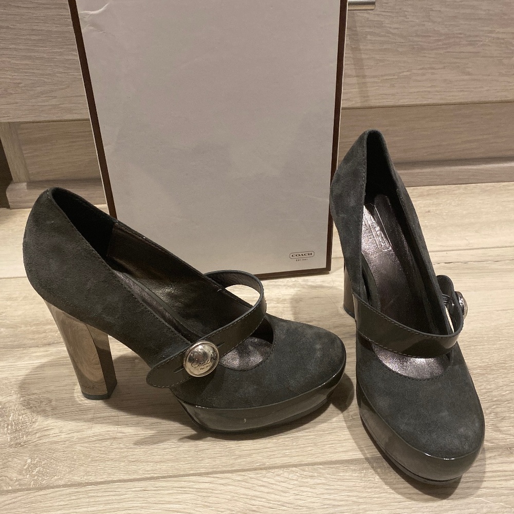 Coach Grey Suede / Patent Mary Jane Style Heels
